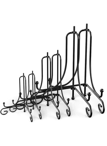 ELECDON 6 Pack 3 Sizes Iron Display Stand, Black Iron Plate Holder Stand for Displaying Pictures, Plates, Books and Arts (4, 6, 8 inch)