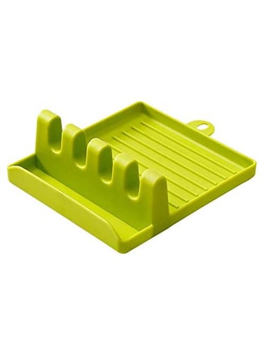Kitchen Plastic Utensil Rest With Drip Pad Green 13x14x5cm