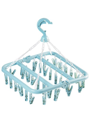 Clip and Drip Hanger Hanging Drying Rack with 32 Clips, Folding Plastic Laundry for Underwear Socks