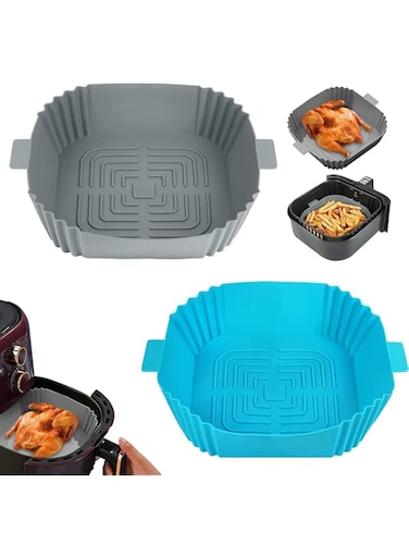 Proxima Direct Silicone Air Fryer Liners, 2PCS Air Fryer Liners Reusable Square Non-Stick Air Fryer Oven Accessories Silicone Basket, Replacement of Parchment Liner Paper, Silicone Baking Tray Pots