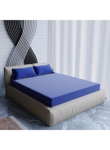 Cotton Premium Microfiber Plain Fitted Sheet &acirc;&euro;&ldquo; Navy Blue &acirc;&euro;&ldquo; 150 x 200 cm with 2 Pillowcases   Soft, Elastic, Wrinkle-Resistant Bed Sheet Set