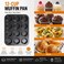 12-Cup Nonstick Muffin Pan, Carbon Steel Cupcake Baking Tray, Durable Oven Bakeware for Muffins, Cupcakes, Yorkshire Puddings &amp; Egg Muffins