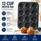12-Cup Nonstick Muffin Pan, Carbon Steel Cupcake Baking Tray, Durable Oven Bakeware for Muffins, Cupcakes, Yorkshire Puddings &amp; Egg Muffins
