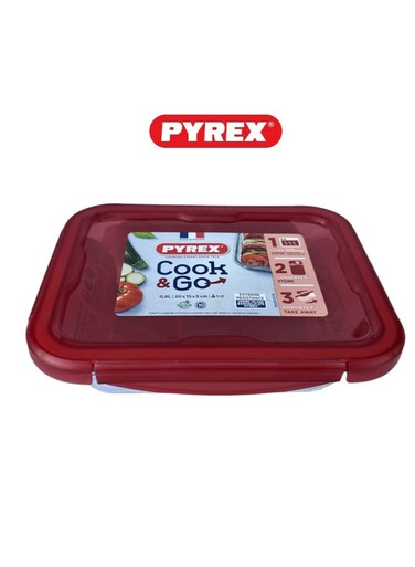 Cook&amp;Go 0.8L Rectangle Storage Dish with Airtight Lid - Versatile Freezer-to-Oven Solution Red 0.8Liters