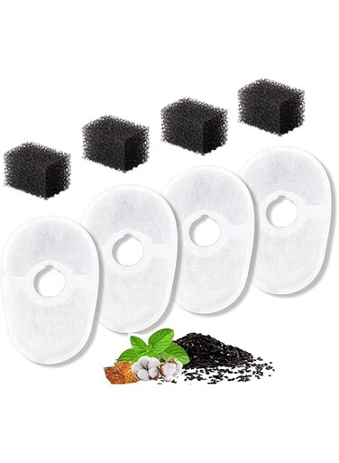 OFRANK Replacement Filters for Bee Cat Water Fountain, Pack of 4 Filters and 4 Sponges