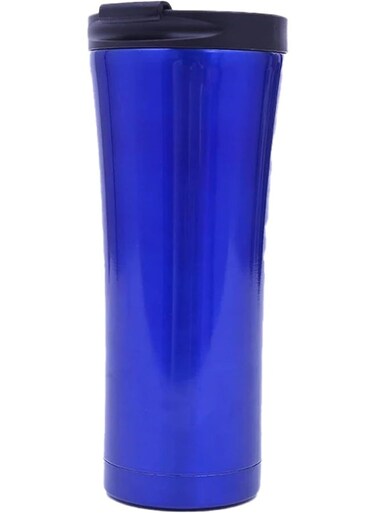 B&amp;S Stainless Steel Tumbler Flask Bottle with Plastic Lid   Vacuum Insulated Beverage Bottle   Leak-Proof Insulated Double Wall   12 Hours Hot and Cold Water Bottle   Vacuum Flask 500ML (Blue)
