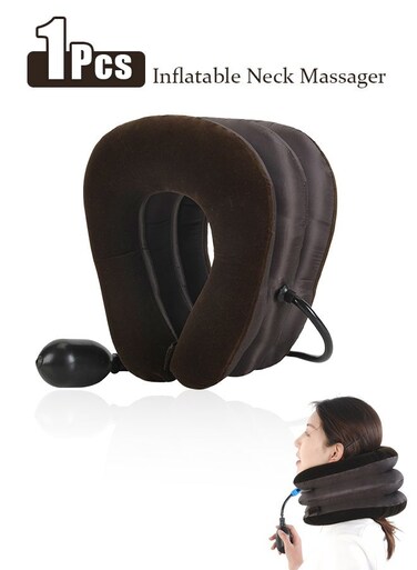 Neck Traction Device for Neck Pain Relief, Adjustable Inflatable Neck Stretcher Neck Brace, Neck Traction Pillow for Use Neck Decompression and Neck Tension Relief (Brown) 