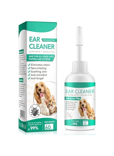 NALACAL Ear Wash Drops for Dogs Cats, Clean The Ear Canal of Debris and Buildup, Supports Soothes Infections Itching &amp; Inflamed Ears, Natural Multi-Action Formula, Pet Ear Cleanser for All Dogs - 60ml