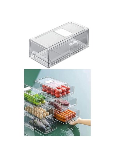 Tecnovo Refrigerator Organizer Stackable Food Kitchen Portable Storage Box Fridge Freezer Drawer Fridge Storage Containers Tray Organiser With Ventilation Window For Fruit And Vegetables (1 Pack) (M)