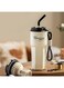 Winpossee 650ml Ceramic Thermos Cup, Ice Tyrant Cup, Coffee Cup, With Coffee, Tea Separator, Straws Straight Drink 2 in 1 Cap, Silicone Anti-Spill Plug, Silicone Anti-Slip Pad (White)