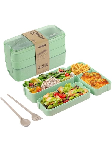 ZYNOXITY Leakproof Bento Lunch Box for Kids &amp; Adults, 900ML Wheat Straw, BPA-Free, 3-In-1 Insulated Meal Prep Container with Compartments, Microwave &amp; Dishwasher Safe, Includes Spoon &amp; Fork