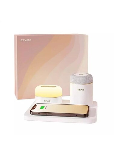 EZVALO 3 in 1 Charger Station with LED Night Light &amp; Portable Bluetooth Speaker