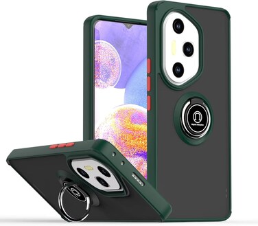 Honor 300 Pro Case Cover Metal Ring Holder Grip Kickstand Car Magnetic Mount Shockproof Matte Hard Back Bumper Case for Honor 300 Pro Green
