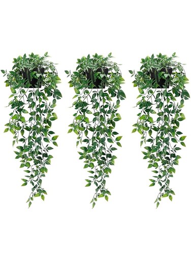 Whonline 3 Pack Artificial Hanging Plants Fake Plants with Pots for House Bedroom Wall Garden Decor