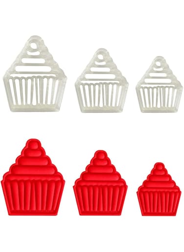 6PCS Cup Cake Shape Cookies Fondant Clay and Dough Cutter with Imprint Draw Paint Stencil Sugar Craft Tool Cake Decoration Kids Educational Toys