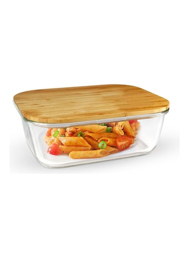 Rectangular Glass Food Container With Bamboo Lid Clear 1050ml