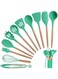Rubik Kitchen Utensils Silicone 11-Pieces Spatula Set with Organizer Cup Holder, Non-Stick Non-Toxic Cooking Tools Includes Tongs, Spatula, Turner, Ladle and More (Green)