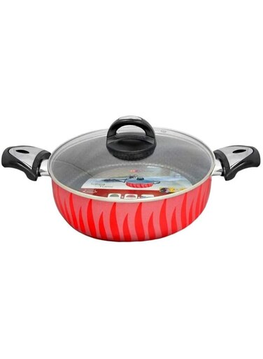 26cm Non-Stick Flame Wok Pan with Glass Lid - High-Quality Deep Stir-Fry Pan, Even-Heat Aluminum Body, Durable Construction, Easy to Clean, Perfect for Healthy Daily Cooking and Searing