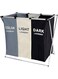 GGEROU SHOWAY Laundry Basket Clothes Hamper 135L 3 Sections Clothe Sorter Bin,Foldable Waterproof Organizer Bag with Aluminum Frame,Washing Storage, black/white/Grey, LC-DCB-3S, Large