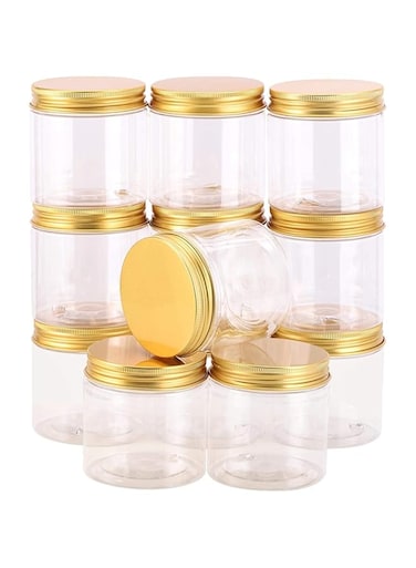 Alsaqer 4 Pieces 250ml Empty Bottle Refillable Clear Plastic Jars with Gold Lids for Food Home Storage Products Round Containers Candy,Spices