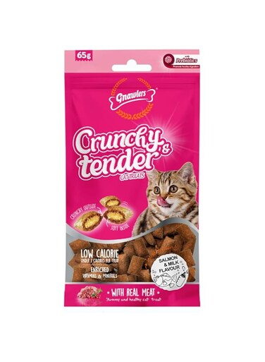 Gnawlers Crunchy &amp; Tender Cat Treats 65g - Salmon &amp; Milk Flavour