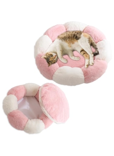 ANTOLE Cat Bed Pet Dog Kennel Plush Cuddler Nest Mat Pad Cute Washable Pet Nest Sofa Round Bed Sleeping Nest for Kitten Puppy Small Medium Animal pink&amp;white
