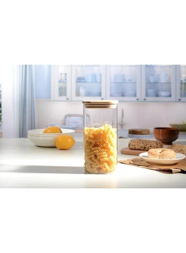 Square Boro Glass Storage Jars With Bamboo Lids Airtight Glass Jars Clear Food Storage Container Jar- Food Kitchen Canisters Sets For Spaghetti Snack Cereal Storage Wy060-500