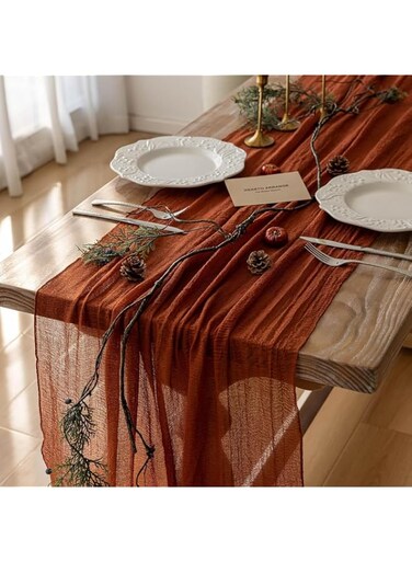 U-HOOME Terracotta Table Runner Spring Easter Cheesecloth Table Runner 120 inch Cheese Cloth Runner 10FT Boho Rustic Gauze Table Runner for Wedding Party Baby Shower, Cheese Cloth Table Runner