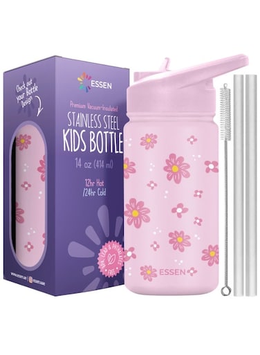 Kids Water Bottle Stainless Steel for Girls Flower &acirc;&euro;&ldquo; 414 ml