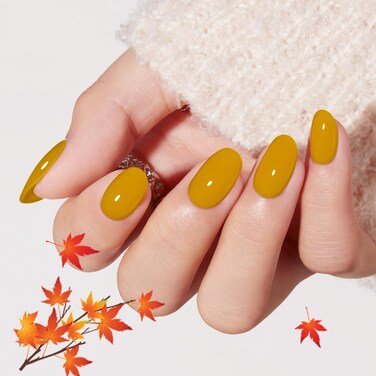 modelones Ginger Yellow Short Press on Nails, Oval Fake Nails Kit