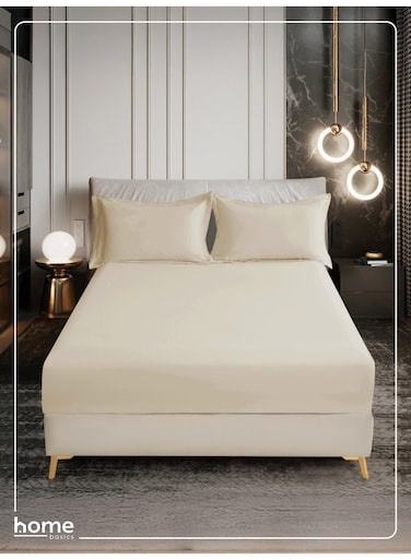 Bedding Fitted Sheet - Fits 150x200 Cm Bed For Queen Bed 3 Pcs (1 Fitted Sheet and 2 Pillowcases) - 30 Cm Deep Pocket - Solid Bed Sheet