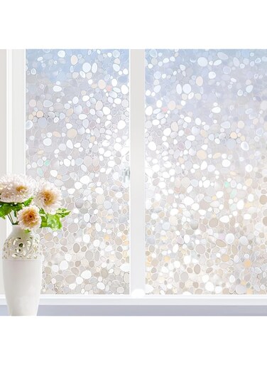 Bolivia's Window Privacy Film, 45x200cm 3D Pebble Color Window Cling Decorative Window Decals, Frosted Anti-UV stained Glass Kitchen Window Film, Non Adhesive Static Cling Non Adhesive Static Cling