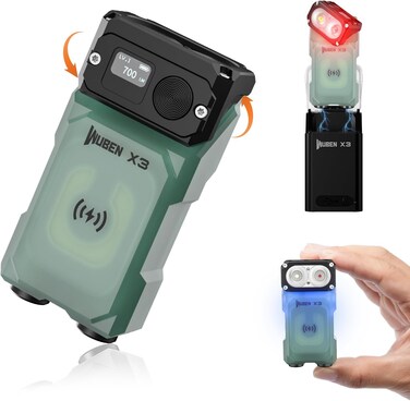 WUBEN X3 Mini Flashlight with Rechargeable Charging Box 180 Degree EDC Keychain Flashlight Twist Ip65 Waterproof Magnet Pocket Flashlight 10 Mode Type-C Lanyard for Camping, Outdoor, Inspection, Gift
