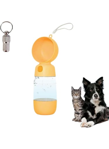 PETSARY 2 in 1 Food and Water bottle with One Piece Pet ID Tag - Multifunctional Leak-Proof Design &amp; Portable Dog Water Dispenser - Large Capacity Bottle for Outdoor, Walking, Hiking, Travel (Orange)