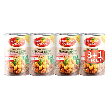 California Garden Lebanese Recipe Fava Beans with Chickpeas and Garlic, 450g Pack of 4