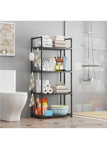 4-Tier Storage Shelf Organizer for Kitchen Bathroom Shelves Garage Home Pantry Closet Office.Multi Rack Stand Units with Hooks and Handle for Jar and Bottles