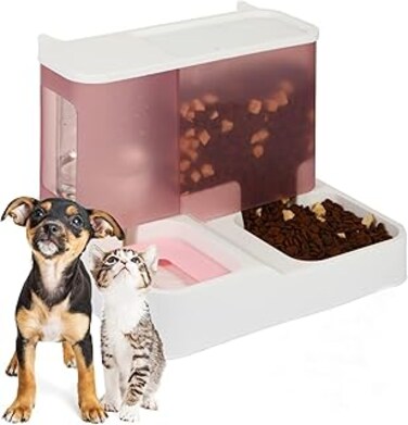 Automatic Cat Feeder, Dog Feeder, Pet Gravity Feeder, 2 in 1 Gravity Cat Food and Water Bowl Set, Automatic Water Dispenser and Food Dispenser 2 in 1 for Small and Medium Dogs, Cats, Pets (pink)
