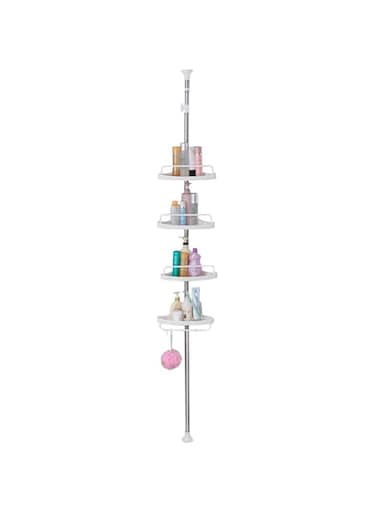 MDSQ 4-Tiers Corner Shower Caddy Tension Pole Bathtub Shelf Organizer with Towel Bar - Ivory