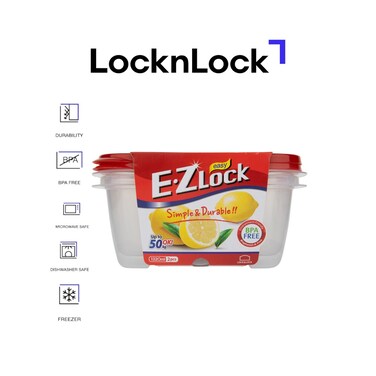LocknLock EzLock 1320ml Rectangular Food Storage Containers &ndash; Set of 2, Stackable &amp; Microwave-Safe