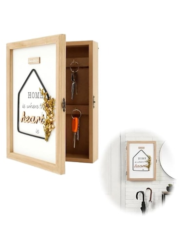 Azonee Wood Key Holder Mount, Decorative Wall box with 6 Key Hooks, Rustic Farmhouse Key Rack, Key Box Cabinet for Entryway, Doorway, Hallway, Office, Home Decor, Suitable Gift
