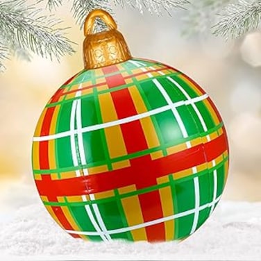 23.6 Inch Giant Inflatable Christmas Ball PVC Inflatable Christmas Ball Extra Large Inflatable Decorated Christmas Ball Outdoor Christmas Inflatable Balloons for New Year Xmas Yard Decor (Plaid)