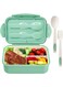 Lunch Box, 1400ml Leak Proof Insulated Lunch Box with Spoon and Fork, BPA Free, 3 Compartment Lunch Box, Kids, Adults, Eating Out, Microwave and Dishwasher Safe (Green)