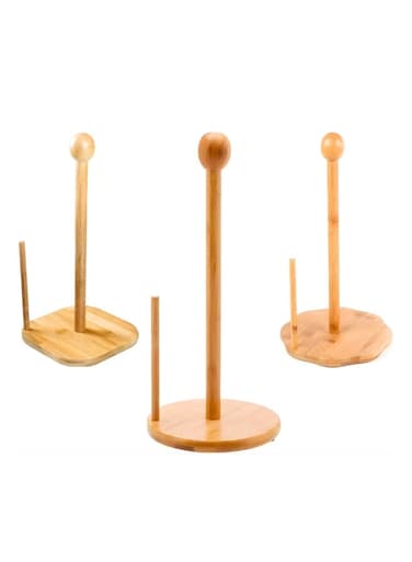 Bamboo Paper Towel Holder Countertop Wooden Tissue Roll Stand Kitchen Paper Towel Roll Holder Rack for Kitchen Bathroom Dining Table Bedroom and Living Room Natural Bamboo Free Standing Paper Towel Dispenser with Anti Skid Base Assorted Round Square or Wavy Base 1 Pc Non Slip Organizer for Toilet Paper and Kitchen Rolls