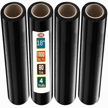 Simply Cool Black Industrial Strength Extra Thick 4 Pack 17.5" 1100 Sqft 80 Gauge (20 Micron) Shrink Wrap Roll For Moving, Furniture, Pallets, Packing
