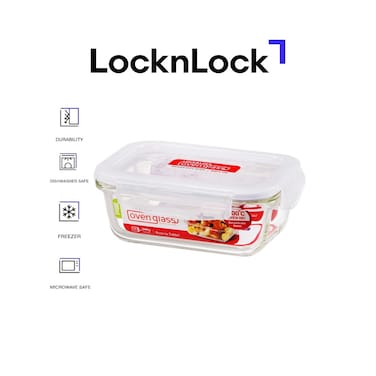 LocknLock 380ml Oven-Safe Borosilicate Glass Square Container with Airtight Lid - Microwave, Freezer, and Dishwasher Safe