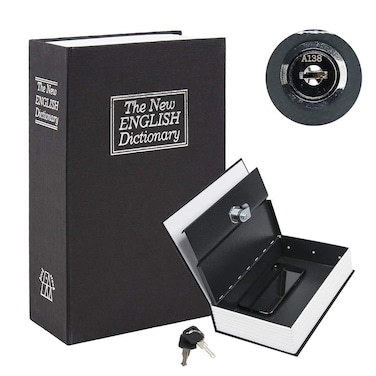 Rubik Book Safe with Key Lock, Home Dictionary Diversion Secret Book Metal Safe Lock Box, 26.7 x 20 x 6.5 cm - Black Large