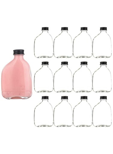12pcs 100ml empty juice bottle glass milk beverage bottle bottle bottle party drink shop coffee shop black lid