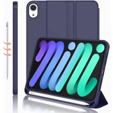 ZOOMEE Case For iPad Mini 7 Case 2024 (A17 Pro), iPad Mini 6 Case (8.3-Inch,2021 Model), iPad Mini 7th/6th Generation Case with Pencil Holder, Trifold Stand Smart Case with Soft TPU Back,Dark Blue