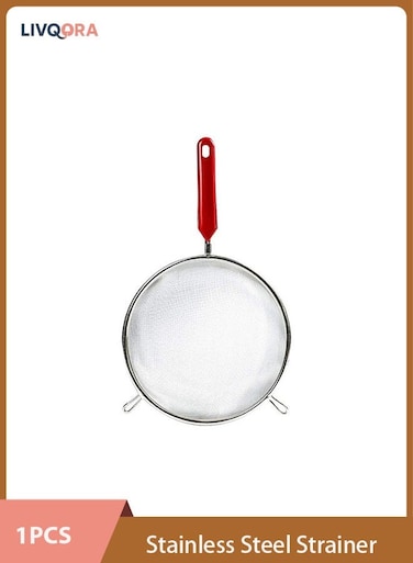 Stainless Steel Strainer (Size: 220*365) for Kitchen Powdered Sugar and Cake Flour (Color: Silver Red)