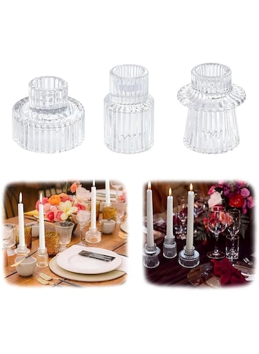 MostNow Candlestick Holders Set of 3 Glass Candle Holders for Taper Candles,Pillar Candles and Tealight Candles,for Table Centerpieces, Wedding Decor and Dinner Party(Clear)